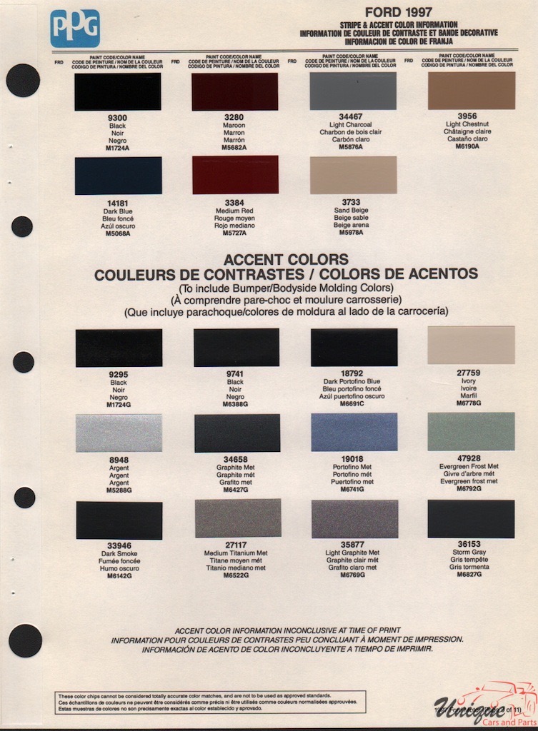 1997 Ford Paint Charts PPG 1